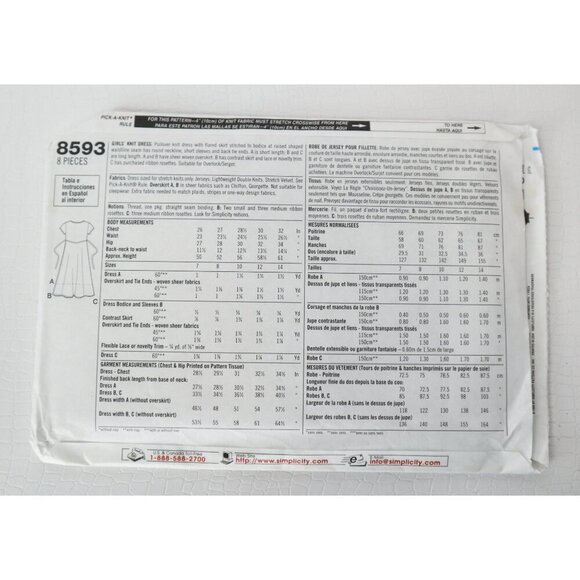 Simplicity Sewing Pattern 8593 Girls Knit Dress Party Dress Flower Girl Dress Si - Picture 3 of 3